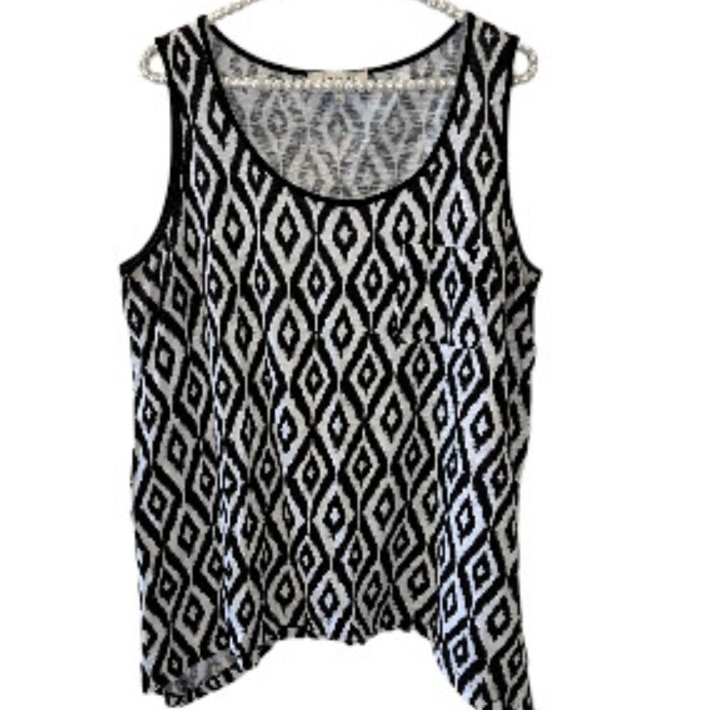 Black & White Diamond Patterned 100% Cotton Tank Top - Jones New York - XL